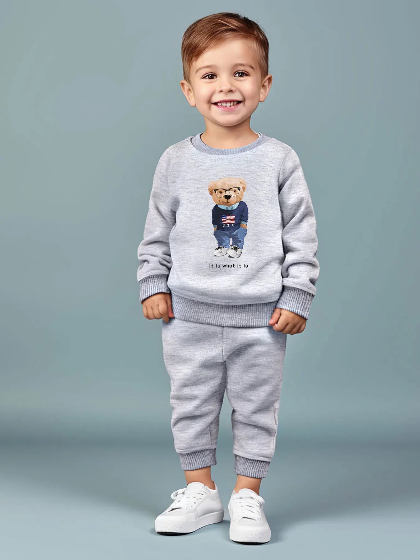 Clever Bear Two Piece Boys Tracksuit in Grey