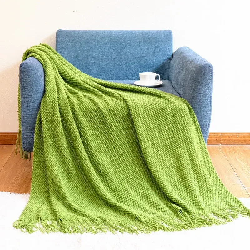 Diamond Grid Throw Blanket  in Bright Green