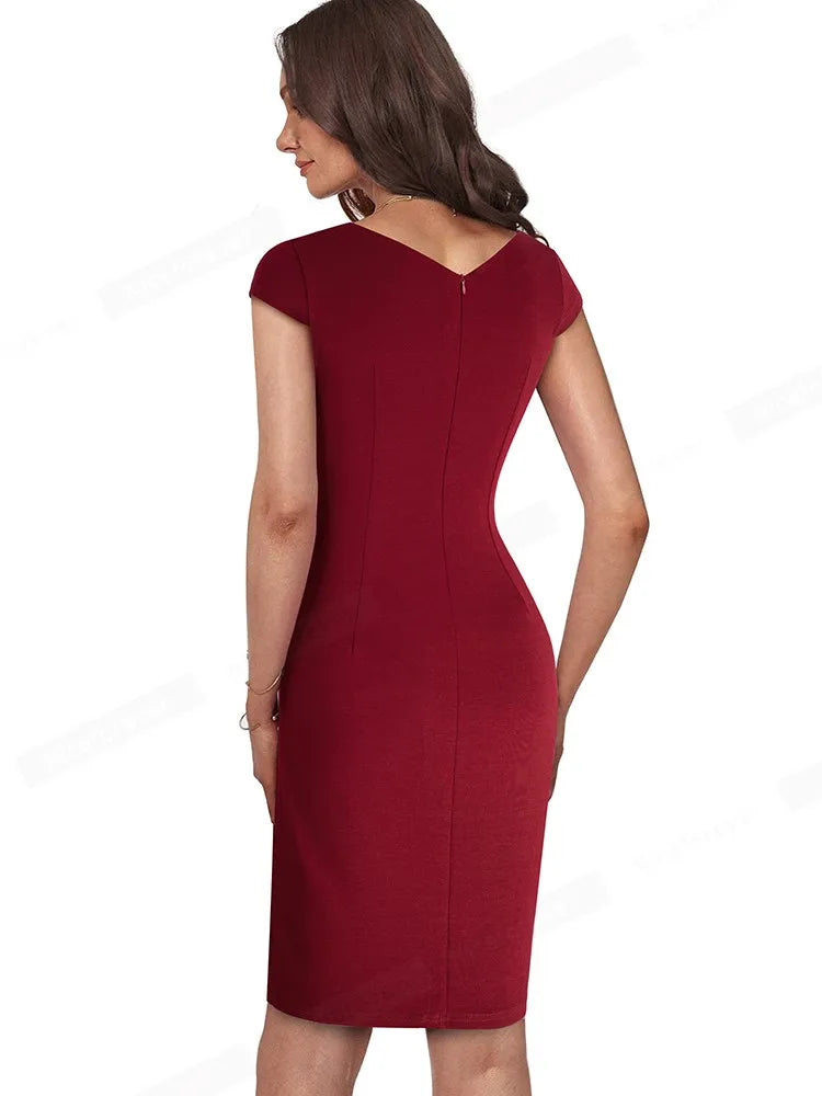 Elegant Bodycon Women's Dress - Red (Back)