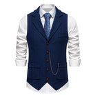 Men's British-Style Lapel Tweed Waistcoat Navy