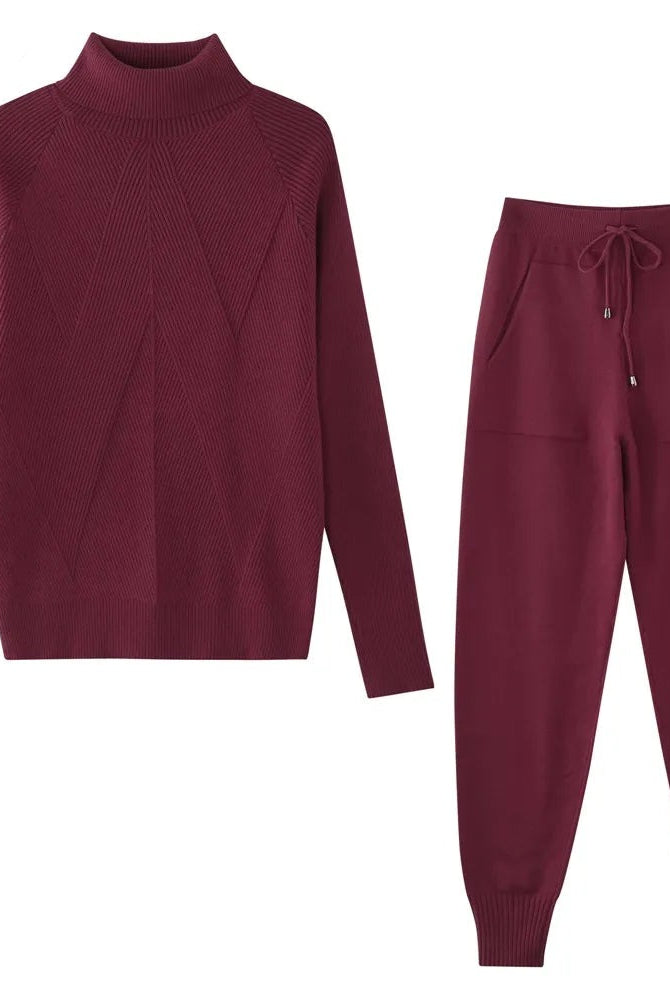 Claret Polo Neck Jumper and matching Jogging Pants for women
