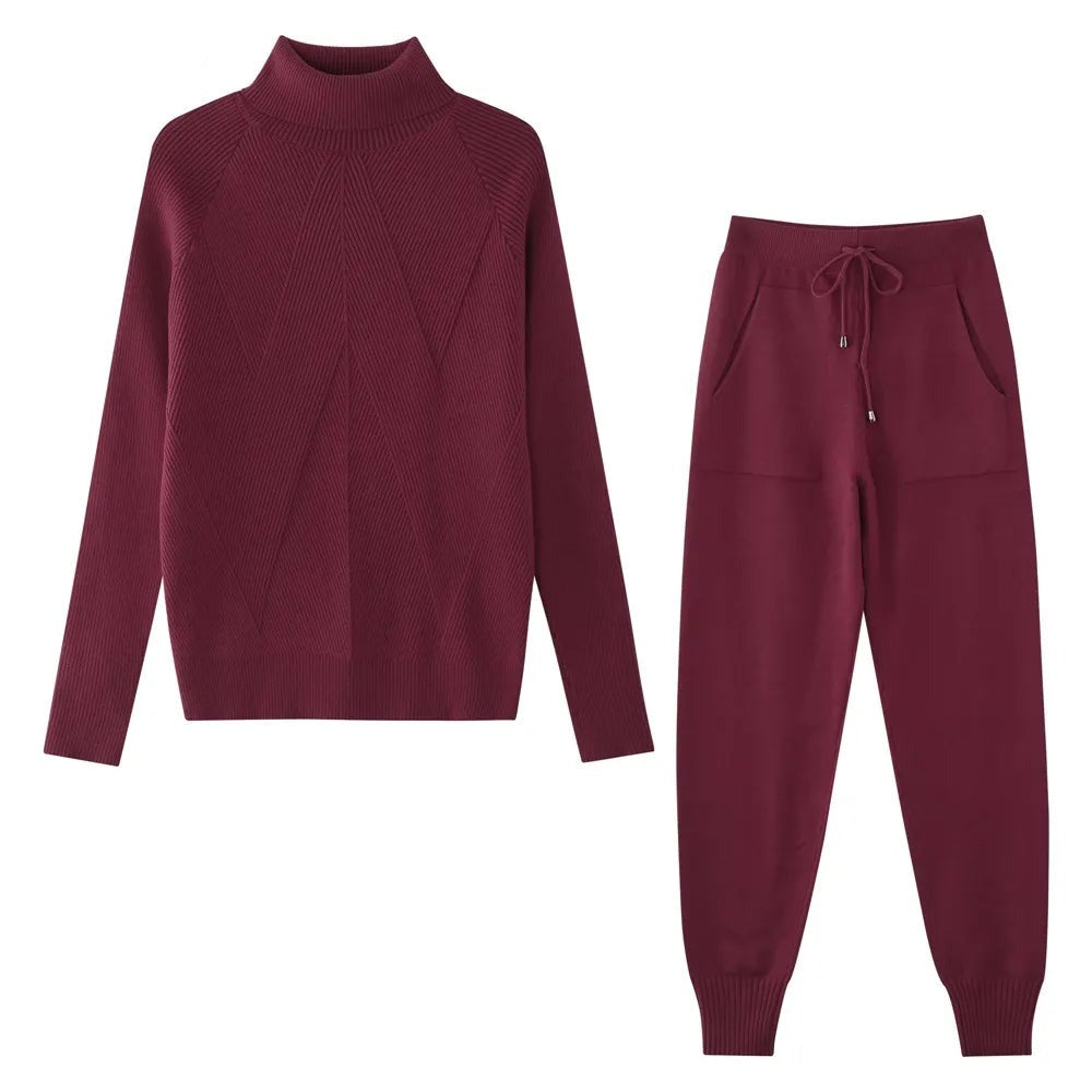 Claret Polo Neck Jumper and matching Jogging Pants for women