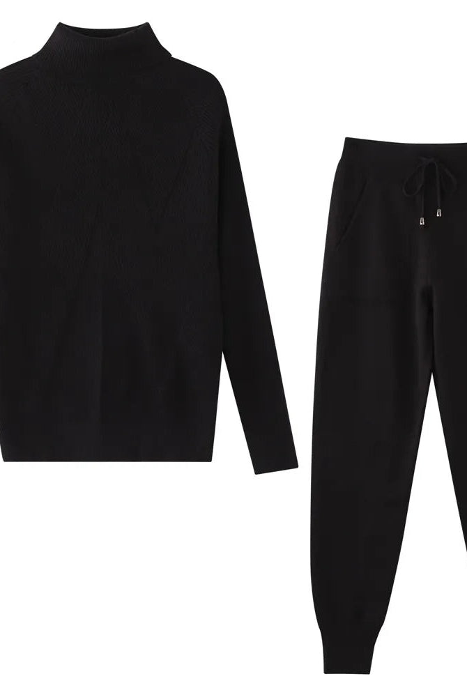 Black Polo Neck Jumper and matching Jogging Pants for women