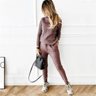 2-Piece Casual Polo Neck Women's Outfit in Coffee