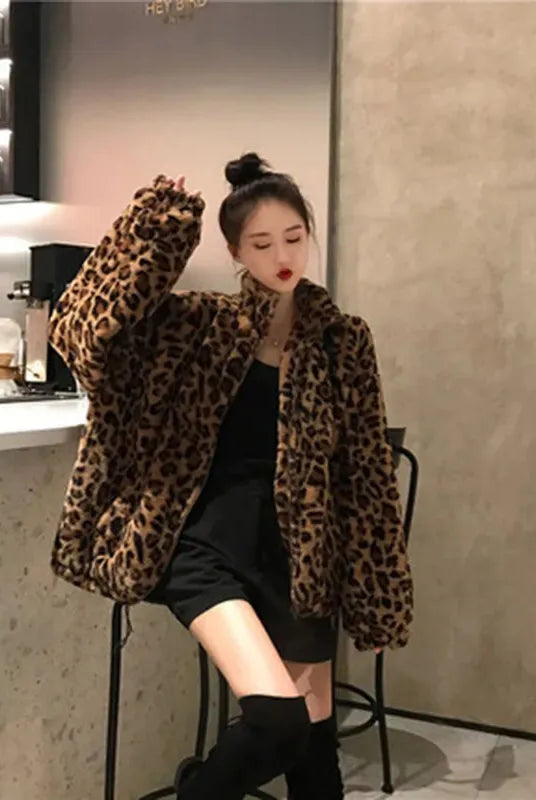 Leopard Style Women's Furry Coat