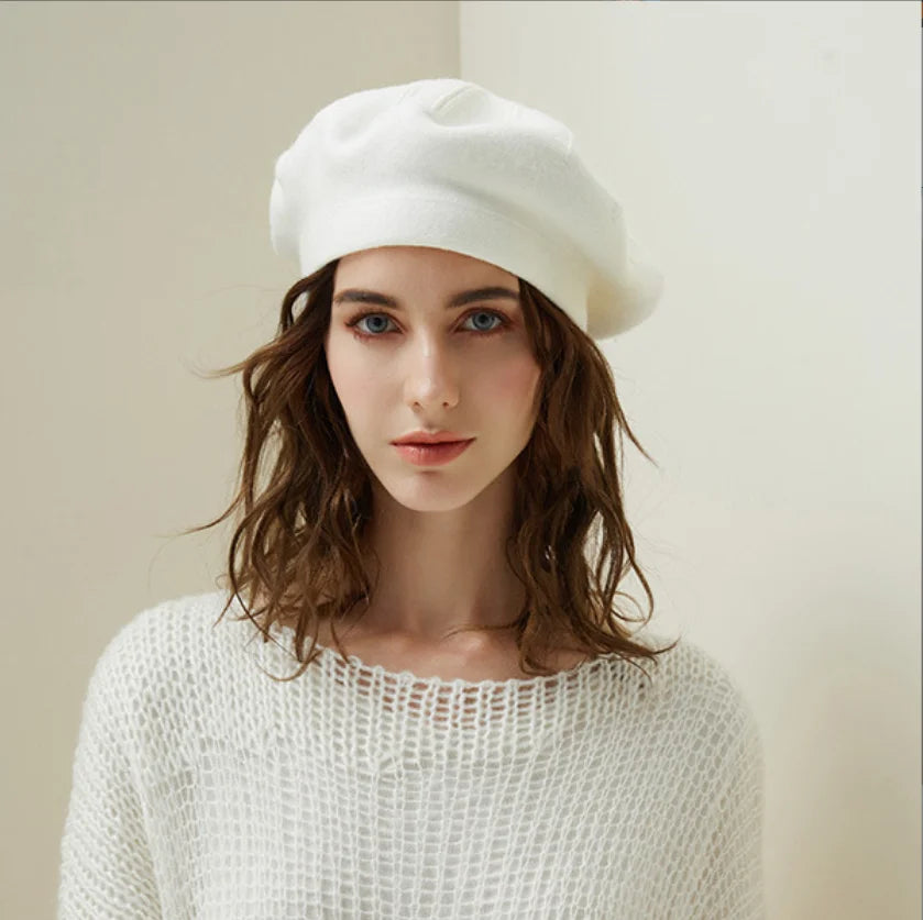 White Chic Knitted Women's Beret