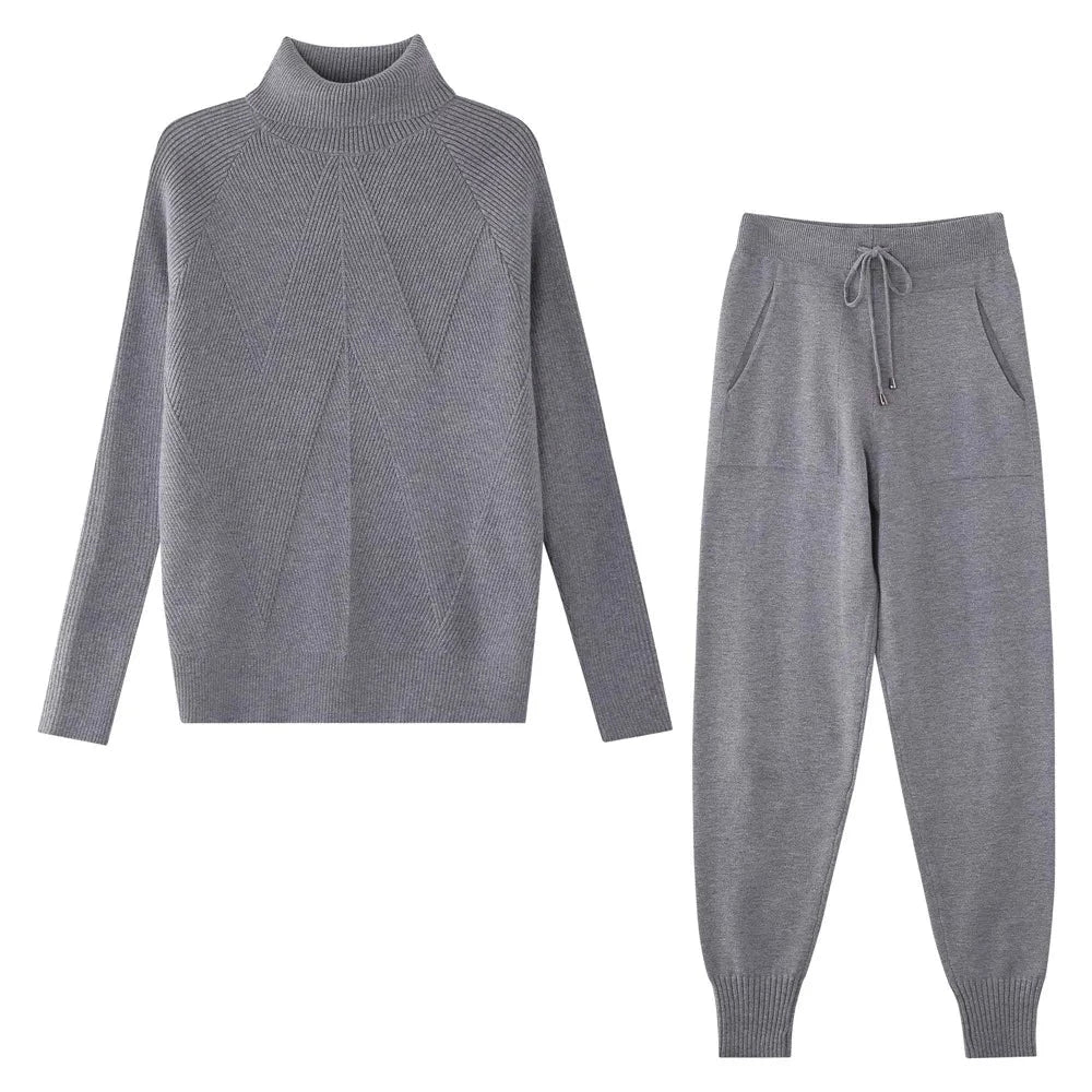 Grey Polo Neck Jumper and matching Jogging Pants for women