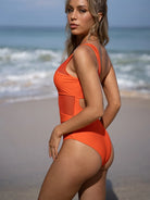 Women's One-Shoulder Mesh One-Piece Swimsuit in Orange