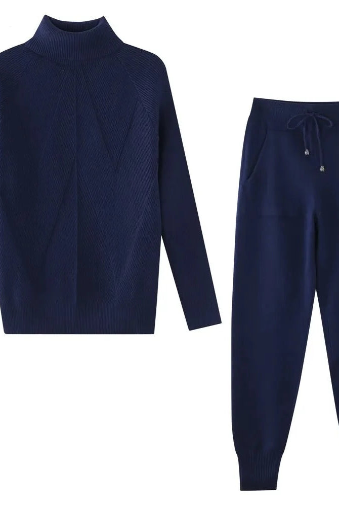 Navy Polo Neck Jumper and matching Jogging Pants for women