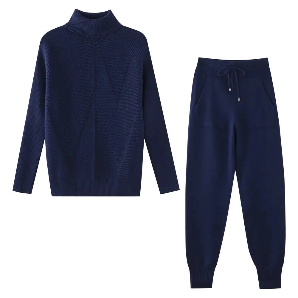 Navy Polo Neck Jumper and matching Jogging Pants for women
