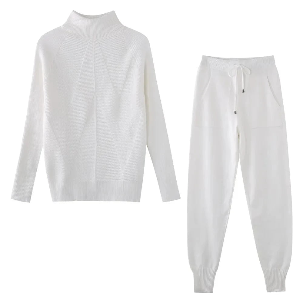 White Polo Neck Jumper and matching Jogging Pants for women