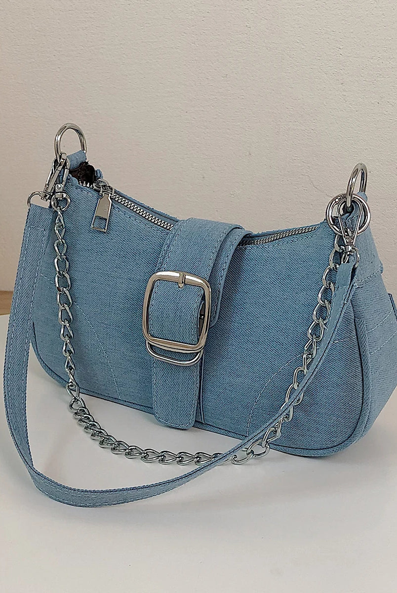 Petite Crossbody Denim Women's Handbag in Light Blue