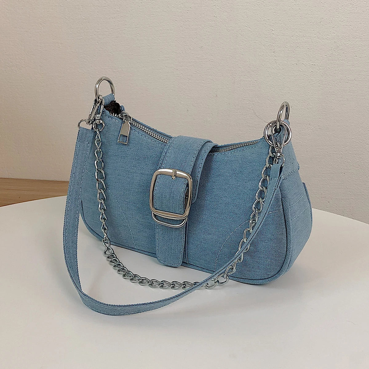 Petite Crossbody Denim Women's Handbag in Light Blue