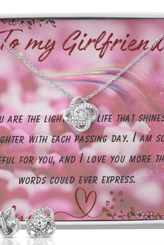 Love Knot Earring & Necklace Set with Poetry | Gift Set For My Girlfriend