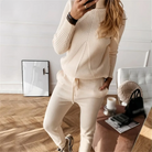 2-Piece Casual Polo Neck Women's Outfit in Apricot