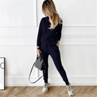 2-Piece Casual Polo Neck Women's Outfit in Navy