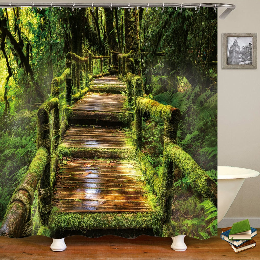 3D Vibrant Nature Scenery Shower Curtain Style 2