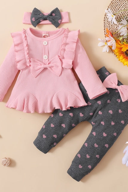 3-Piece Bowknot Girl Outfit in Pink