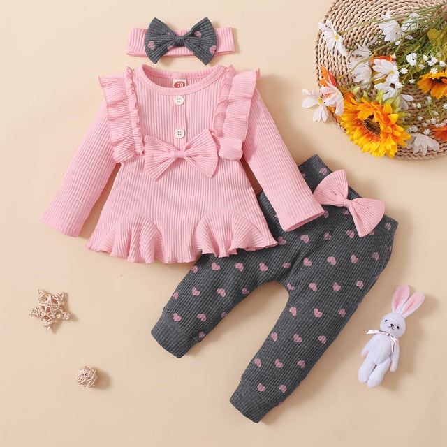 3-Piece Bowknot Girl Outfit in Pink