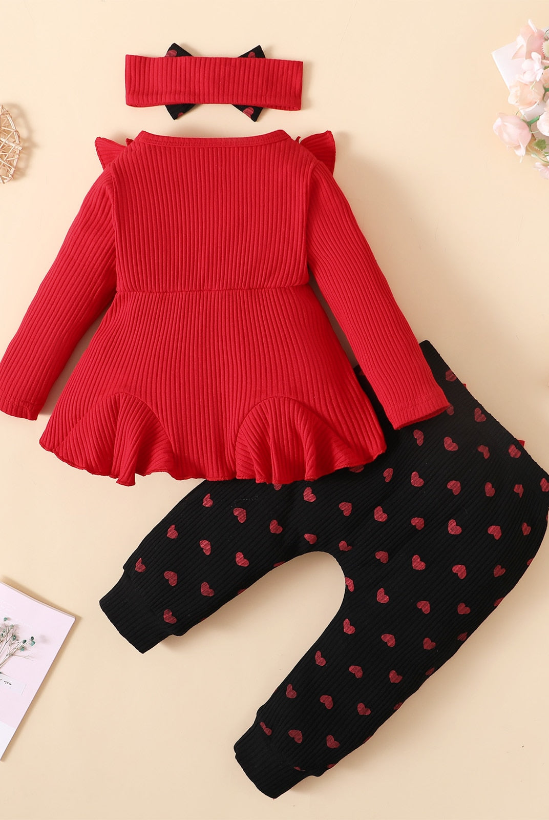 3-Piece Bowknot Girl Outfit in Red from the back.