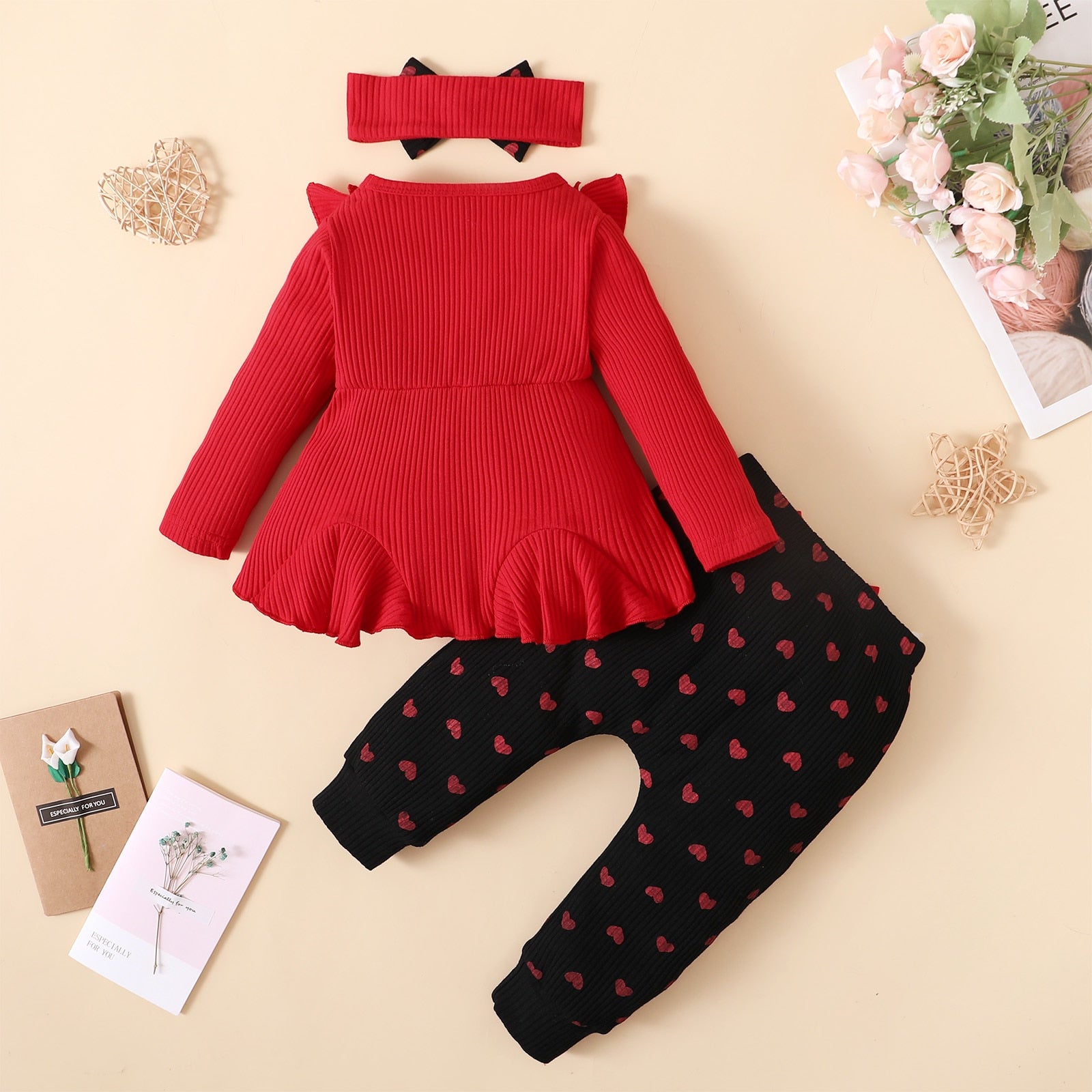 3-Piece Bowknot Girl Outfit in Red from the back.