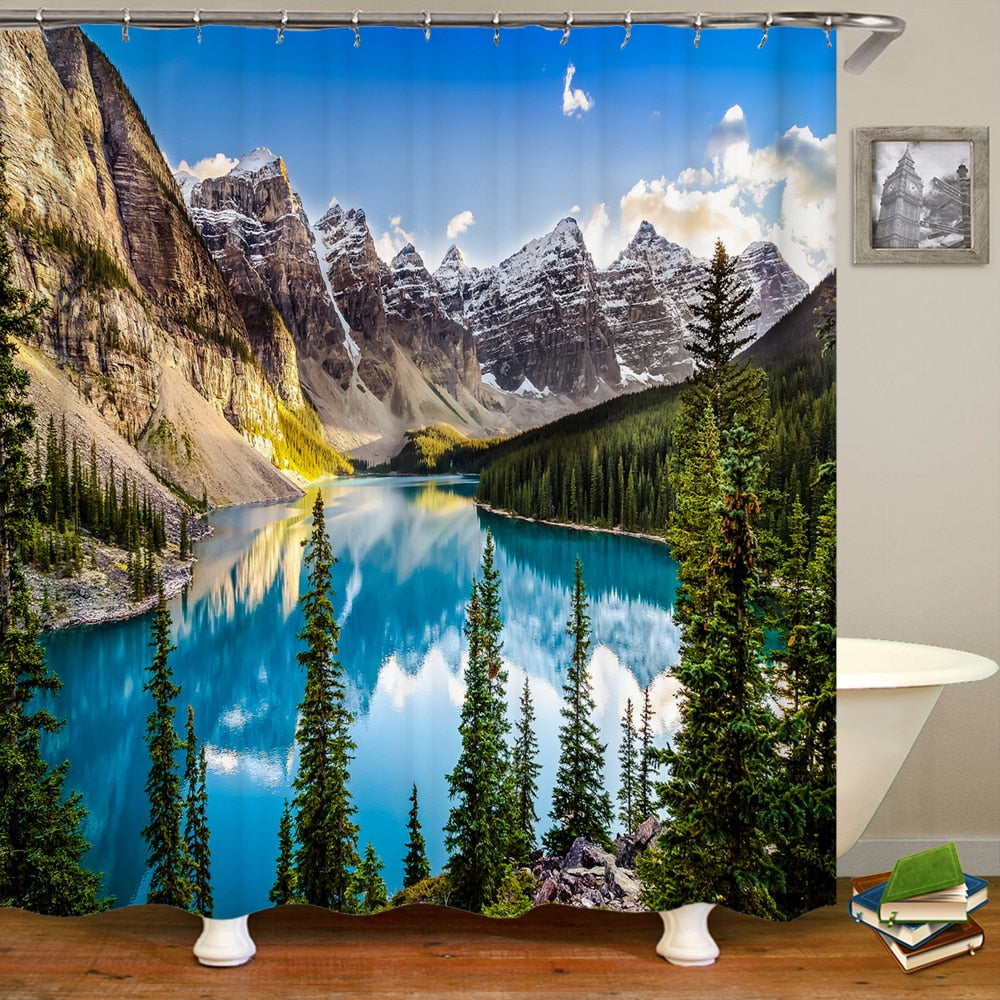 3D Vibrant Nature Scenery Shower Curtain Style 5