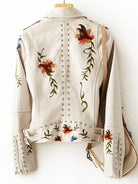 Floral Stylish Women's Leather Jacket in Beige (back)