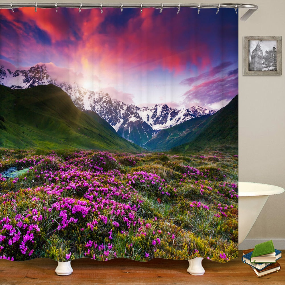 3D Vibrant Nature Scenery Shower Curtain Style 3