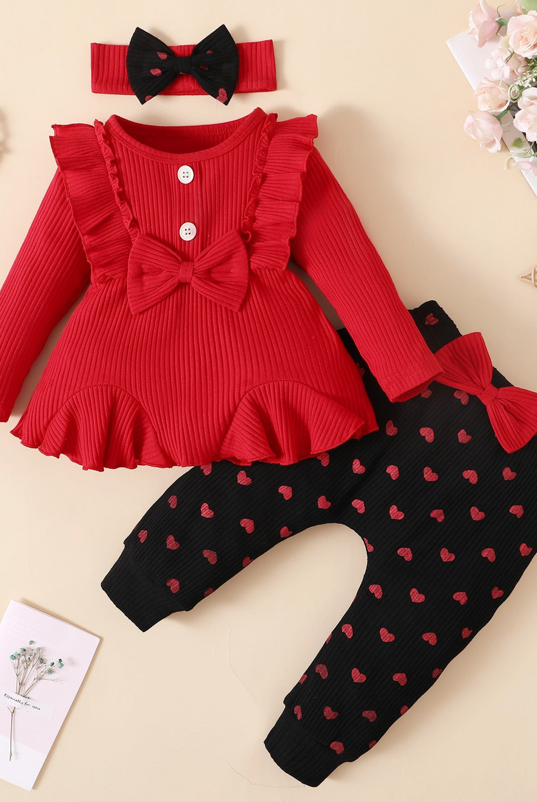 3-Piece Bowknot Girl Outfit in Red
