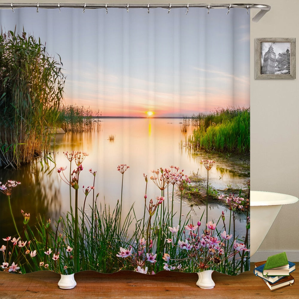 3D Vibrant Nature Scenery Shower Curtain Style 9